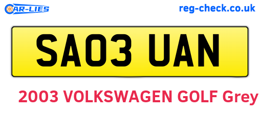 SA03UAN are the vehicle registration plates.