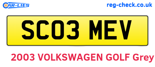 SC03MEV are the vehicle registration plates.