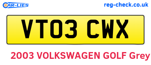 VT03CWX are the vehicle registration plates.