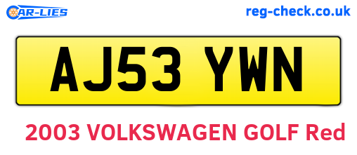 AJ53YWN are the vehicle registration plates.