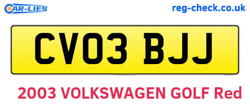 CV03BJJ are the vehicle registration plates.