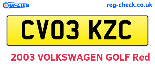 CV03KZC are the vehicle registration plates.