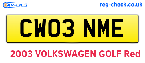 CW03NME are the vehicle registration plates.