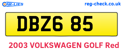 DBZ685 are the vehicle registration plates.