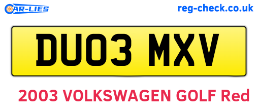 DU03MXV are the vehicle registration plates.