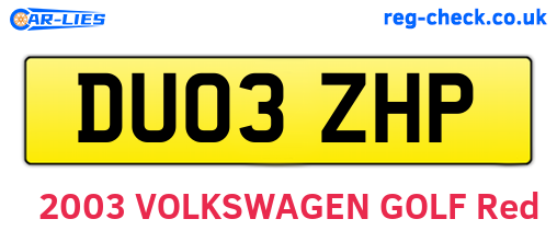 DU03ZHP are the vehicle registration plates.