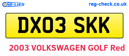 DX03SKK are the vehicle registration plates.
