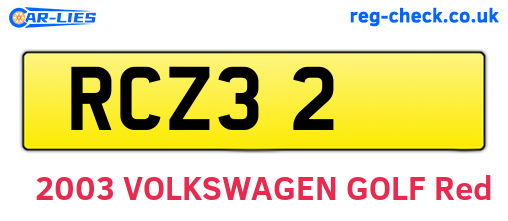 RCZ32 are the vehicle registration plates.