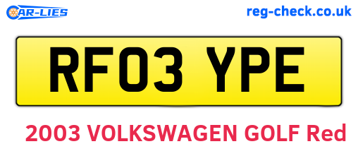 RF03YPE are the vehicle registration plates.