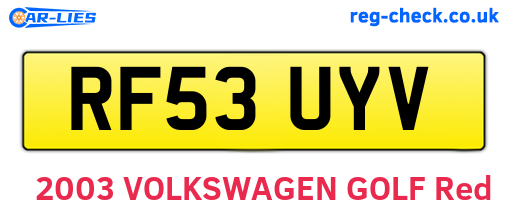 RF53UYV are the vehicle registration plates.