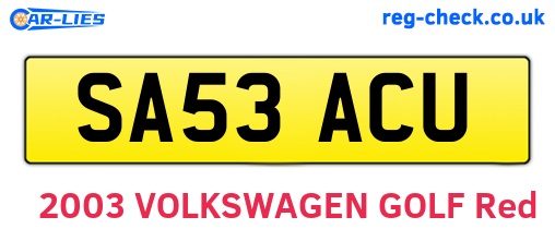 SA53ACU are the vehicle registration plates.