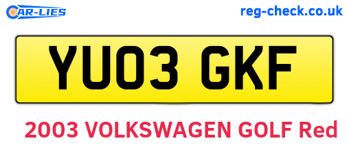 YU03GKF are the vehicle registration plates.