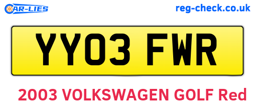 YY03FWR are the vehicle registration plates.