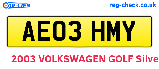 AE03HMY are the vehicle registration plates.