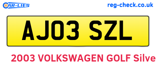 AJ03SZL are the vehicle registration plates.