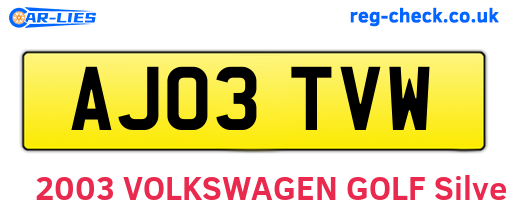 AJ03TVW are the vehicle registration plates.