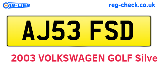AJ53FSD are the vehicle registration plates.