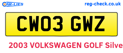 CW03GWZ are the vehicle registration plates.