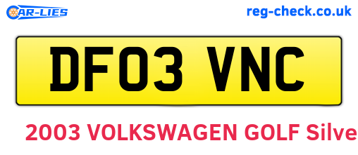 DF03VNC are the vehicle registration plates.