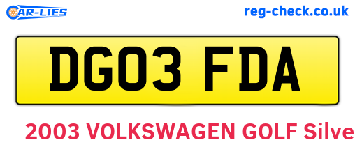 DG03FDA are the vehicle registration plates.