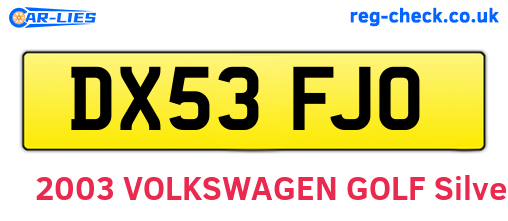 DX53FJO are the vehicle registration plates.