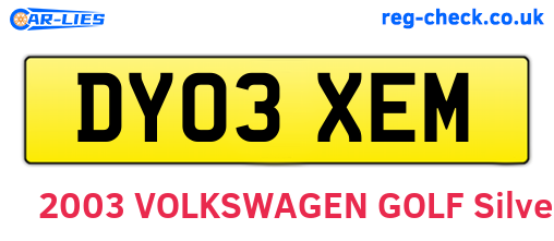 DY03XEM are the vehicle registration plates.