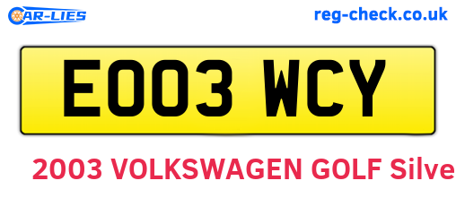 EO03WCY are the vehicle registration plates.