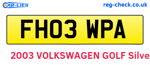 FH03WPA are the vehicle registration plates.