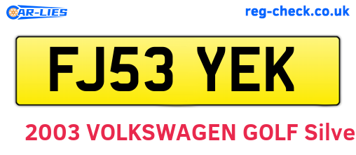FJ53YEK are the vehicle registration plates.