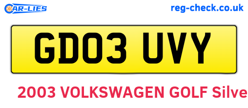 GD03UVY are the vehicle registration plates.