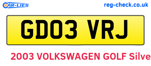GD03VRJ are the vehicle registration plates.