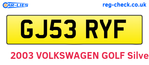 GJ53RYF are the vehicle registration plates.