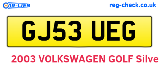 GJ53UEG are the vehicle registration plates.