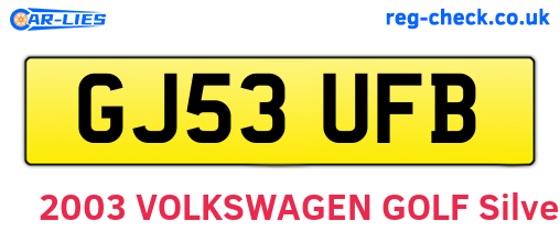 GJ53UFB are the vehicle registration plates.