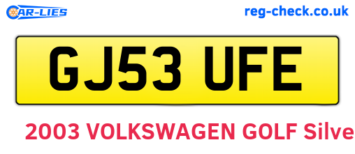 GJ53UFE are the vehicle registration plates.