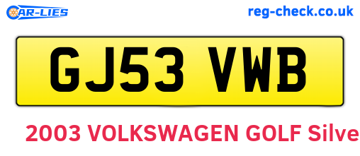 GJ53VWB are the vehicle registration plates.