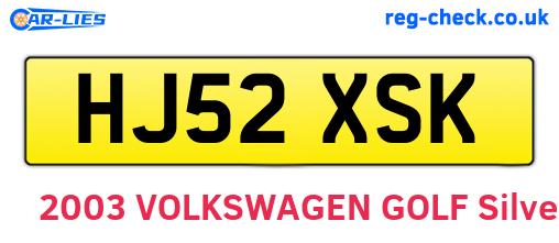 HJ52XSK are the vehicle registration plates.