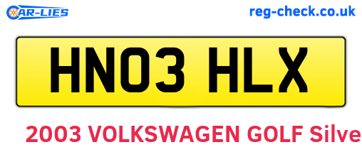 HN03HLX are the vehicle registration plates.