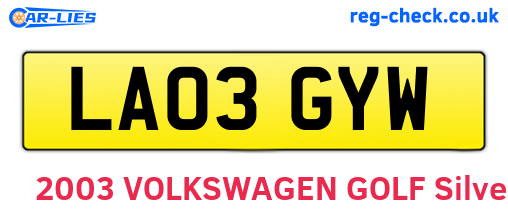 LA03GYW are the vehicle registration plates.