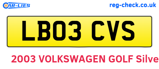 LB03CVS are the vehicle registration plates.