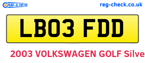 LB03FDD are the vehicle registration plates.