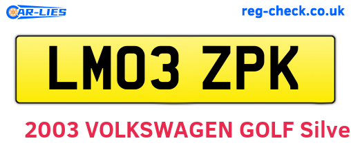 LM03ZPK are the vehicle registration plates.
