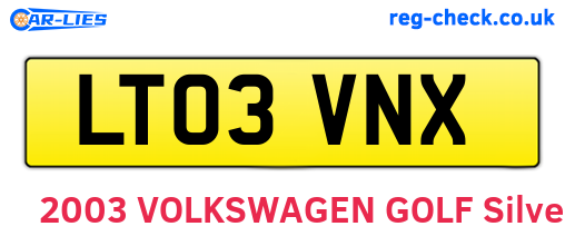 LT03VNX are the vehicle registration plates.