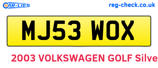 MJ53WOX are the vehicle registration plates.
