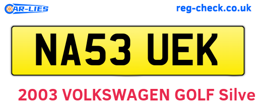 NA53UEK are the vehicle registration plates.
