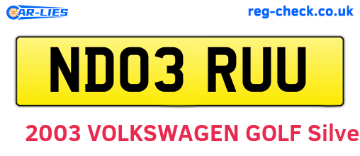 ND03RUU are the vehicle registration plates.