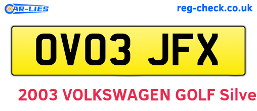 OV03JFX are the vehicle registration plates.