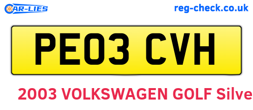 PE03CVH are the vehicle registration plates.