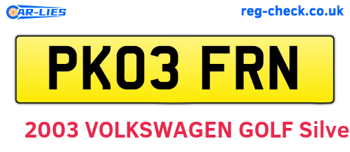 PK03FRN are the vehicle registration plates.