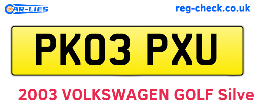 PK03PXU are the vehicle registration plates.
